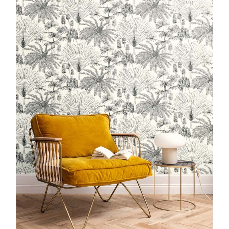 Pálmalevél mintás tapéta fehér alapon fekete színben 104330956 (Moonlight 2)