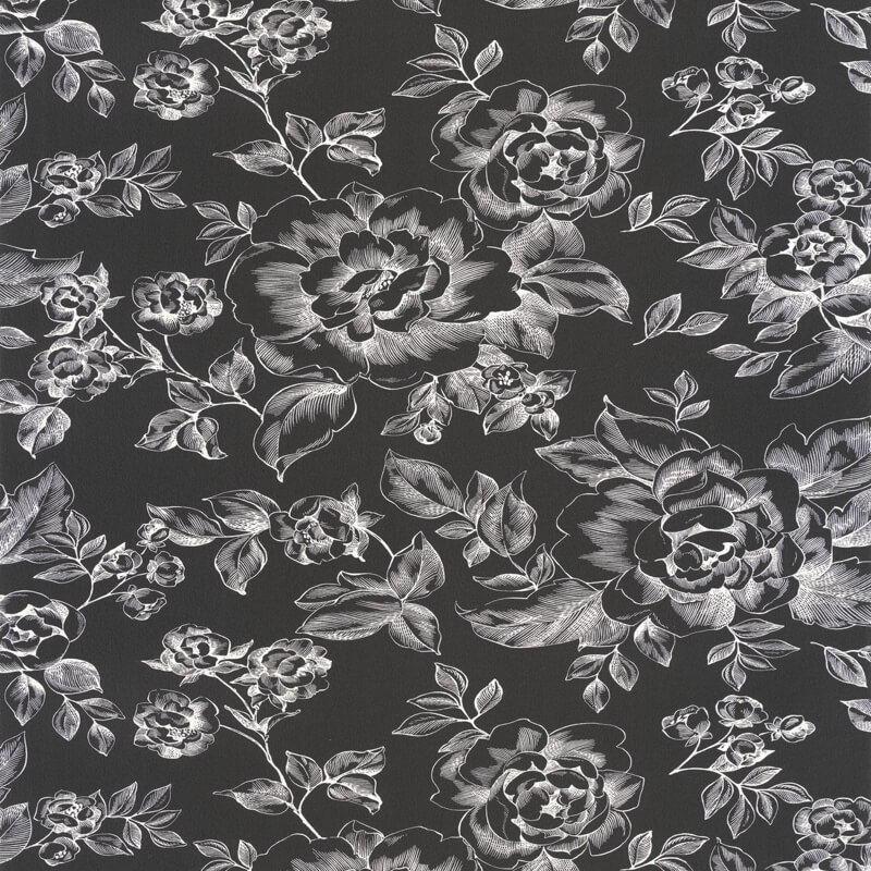 Fekete alapon fehér virágos tapéta 69849122 (Moonlight 2)