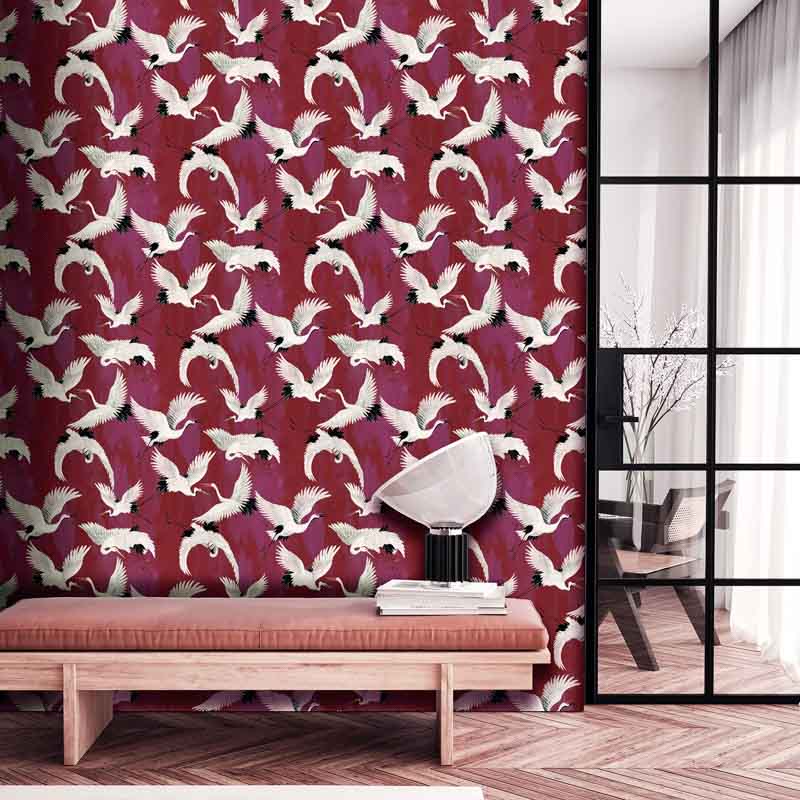 Madármintás tapéta magenta alapon törtfehér DW2021 (Designer Walls) 