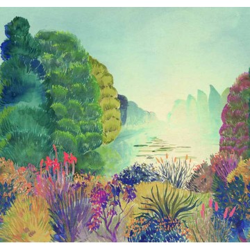 Bohém fali poszter fák színes növények zöld lila magenta (300 X 318 cm) DW2022