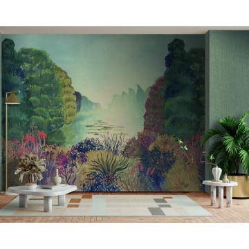 Bohém fali poszter fák színes növények zöld lila magenta (300 X 318 cm) DW2022