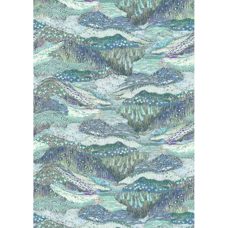 Kék dombokat ábrázoló fali poszter festett hatású mintával (212 X 300 cm) DW2024