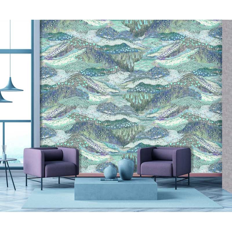 Kék dombokat ábrázoló fali poszter festett hatású mintával (212 X 300 cm) DW2024