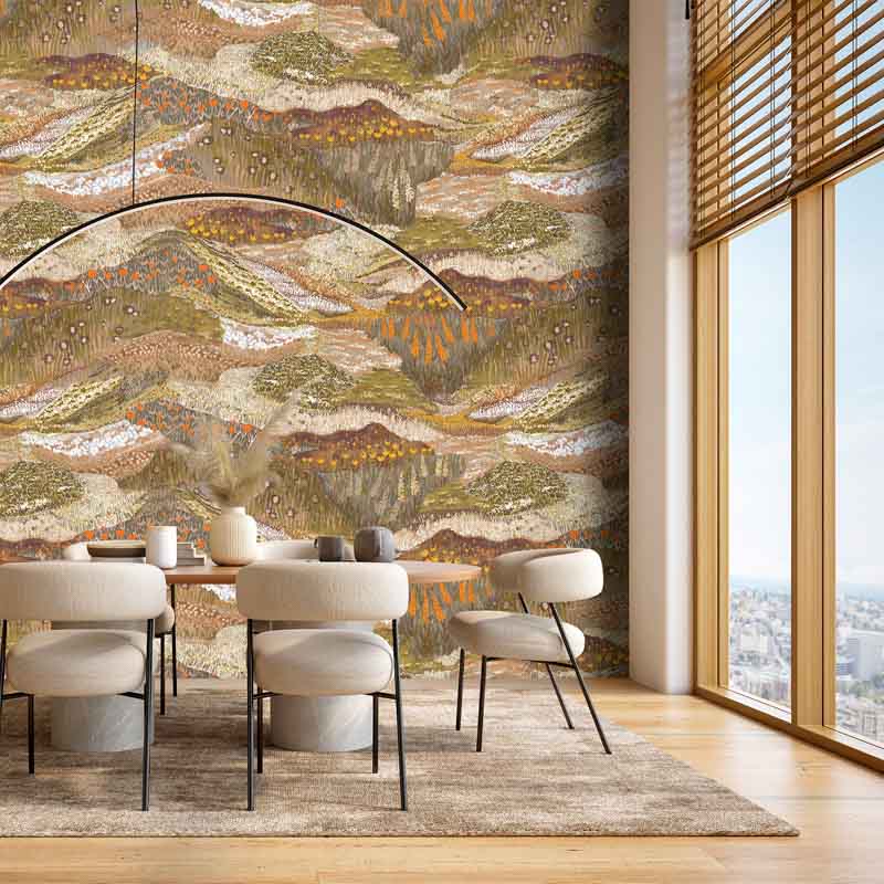 Barna dombokat ábrázoló fali poszter festett hatású mintával (212 X 300 cm) DW2025
