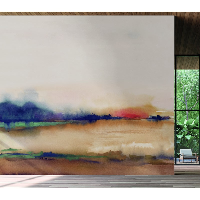 Festmény hatású modern fali poszter kék barna (300 X 318 cm) DW2033