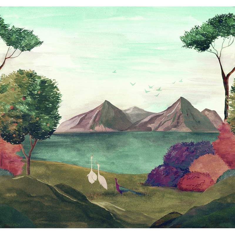 Mediterrán festmény hatású fali poszter zöld piros lila (300 X 318 cm) DW2037