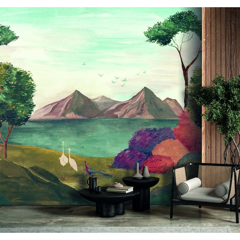 Mediterrán festmény hatású fali poszter zöld piros lila (300 X 318 cm) DW2037