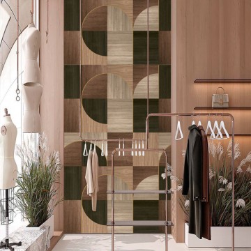 Barna geometriai mintás fali poszter körcikkekkel (1,06 x 2,80 cm) FW4012-1