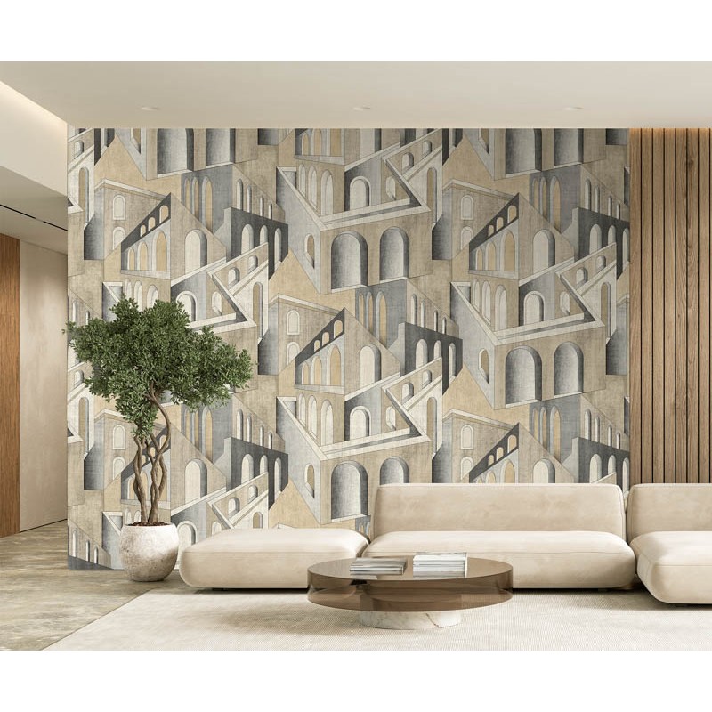 Fali poszter házakkal, szürke világosbarna (2,21 x 2,80 cm) FW4013-2