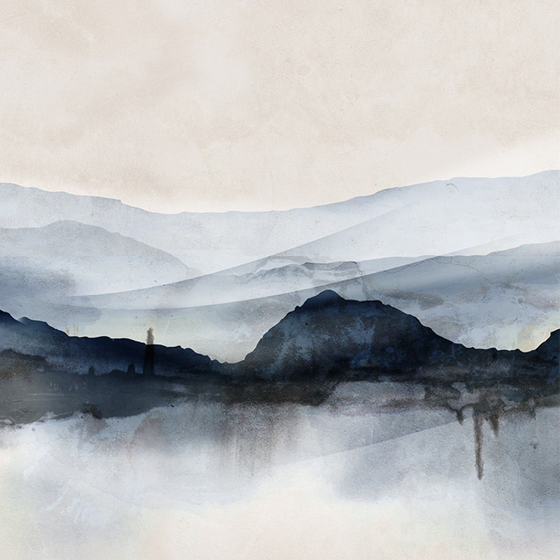 Modern festmény hatású fali poszter, dombok, kék és szürke (2,21 x 2,80 cm) FW4063-2