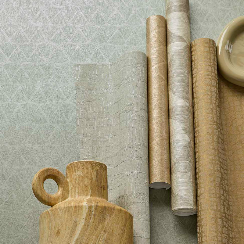 Design tapéta szabálytalan háromszög alakzatokkal fakó bézs 340321 (Sensory)