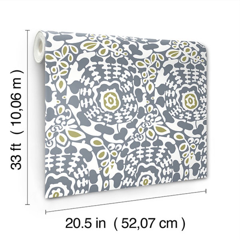 Bohém tapéta szürke zöld levelekkel FD27037 (Terrace)