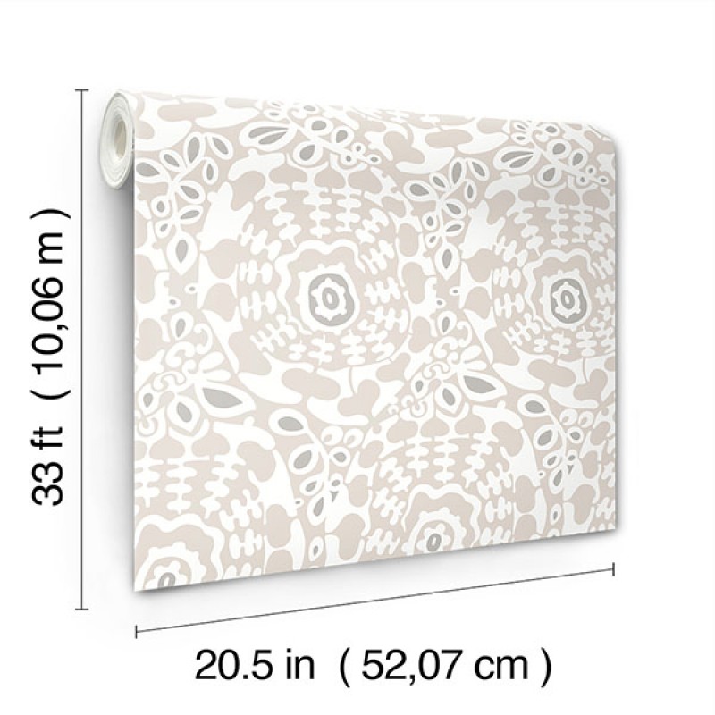 Bohém tapéta bézs levelekkel FD27038 (Terrace)