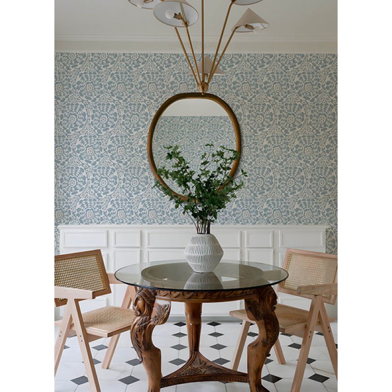 Bohém tapéta világoskék levelekkel FD27039 (Terrace)