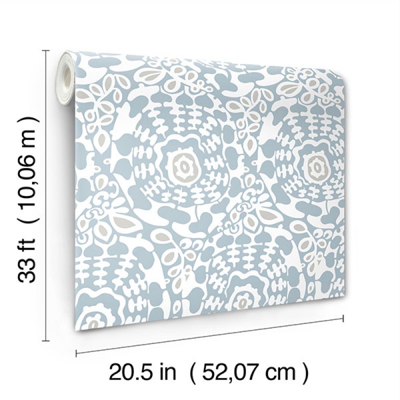 Bohém tapéta világoskék levelekkel FD27039 (Terrace)