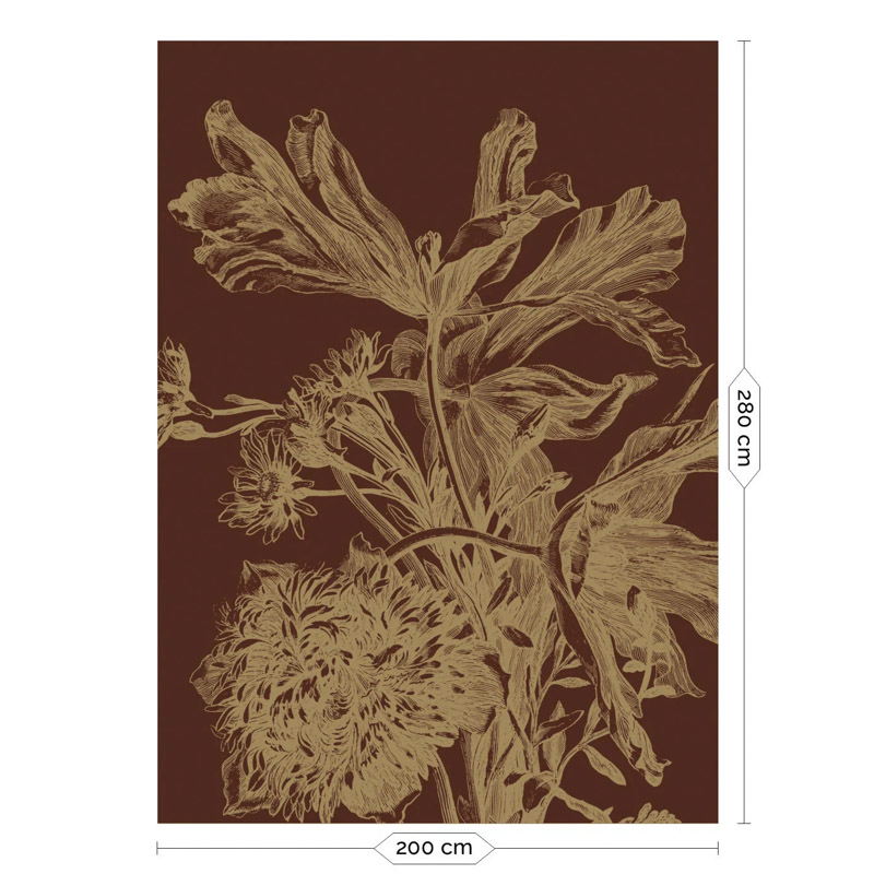 Bordó háttérrel arany metál effekt elegáns posztertapéta, 3 méretben (300X280 cm) (Engraved Flowers) MW-025