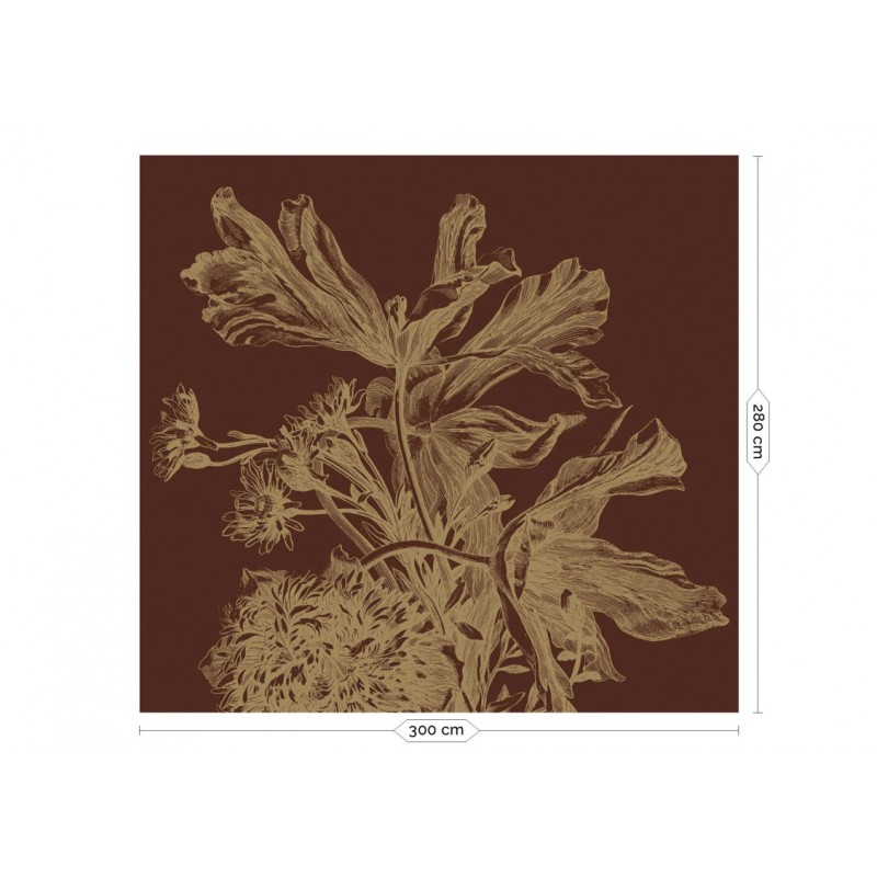 Bordó háttérrel arany metál effekt elegáns posztertapéta, 3 méretben (300X280 cm) (Engraved Flowers) MW-025