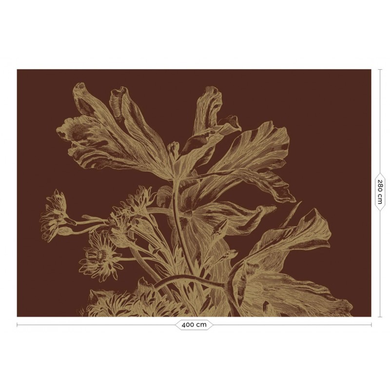 Bordó háttérrel arany metál effekt elegáns posztertapéta, 3 méretben (300X280 cm) (Engraved Flowers) MW-025