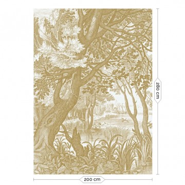 Fehér háttérrel arany növénymintás fali poszter metál effekt, 3 méretben (300X280 cm) (Engraved Landscapes) MW-040