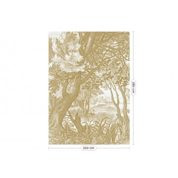 Fehér háttérrel arany növénymintás fali poszter metál effekt, 3 méretben (300X280 cm) (Engraved Landscapes) MW-040