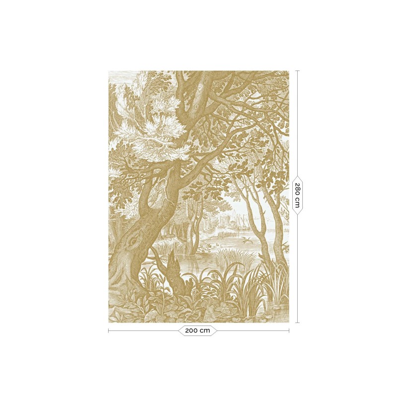 Fehér háttérrel arany növénymintás fali poszter metál effekt, 3 méretben (300X280 cm) (Engraved Landscapes) MW-040