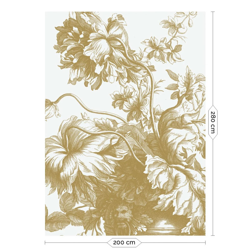 Fehér alapon arany metál effekt elegáns virágmintás posztertapéta, 3 méretben (300X280 cm) (Engraved Flowers) MW-113