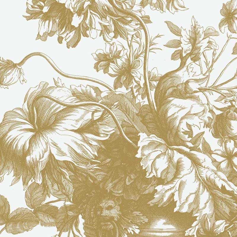 Fehér alapon arany metál effekt elegáns virágmintás posztertapéta, 3 méretben (300X280 cm) (Engraved Flowers) MW-113