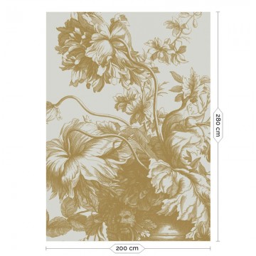 Homokszínű alapon arany metál effekt elegáns virágmintás posztertapéta, 3 méretben (300X280 cm) (Engraved Flowers) MW-116