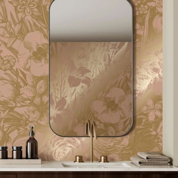 Arany metál effekt nagy virágos fali poszter, 3 méretben (300X280 cm) (Engraved Flowers) MW-137