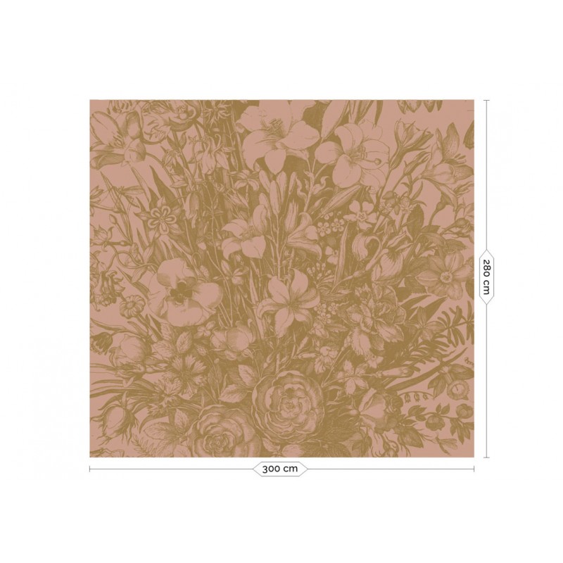 Arany metál effekt nagy virágos fali poszter, 3 méretben (300X280 cm) (Engraved Flowers) MW-137