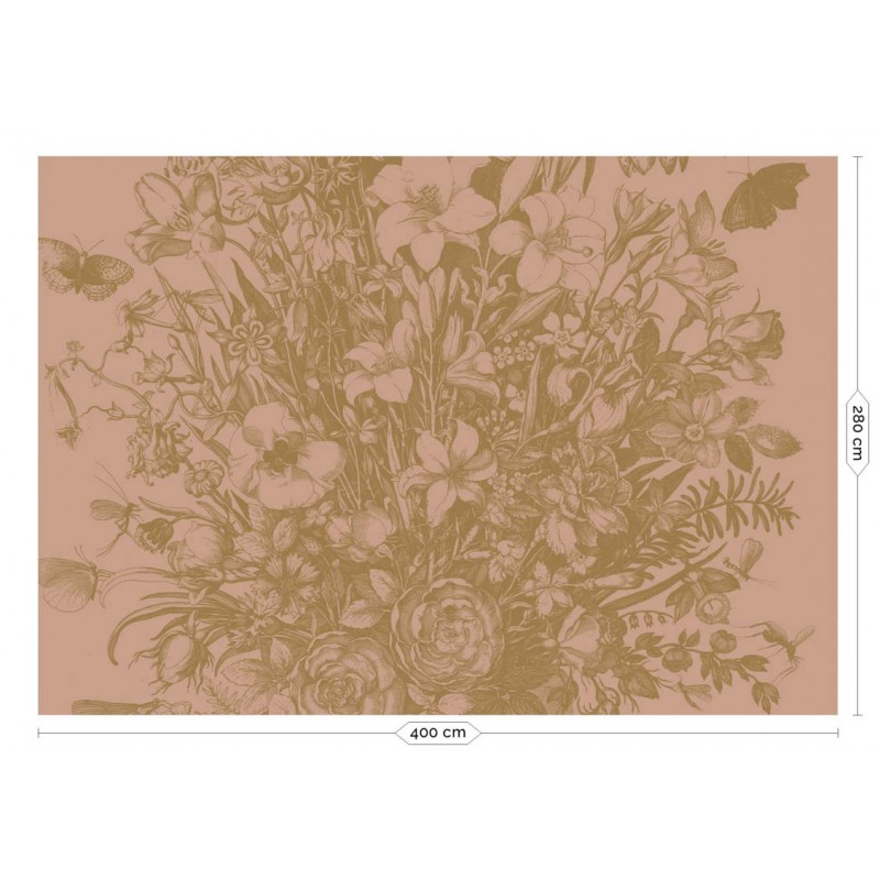 Arany metál effekt nagy virágos fali poszter, 3 méretben (300X280 cm) (Engraved Flowers) MW-137