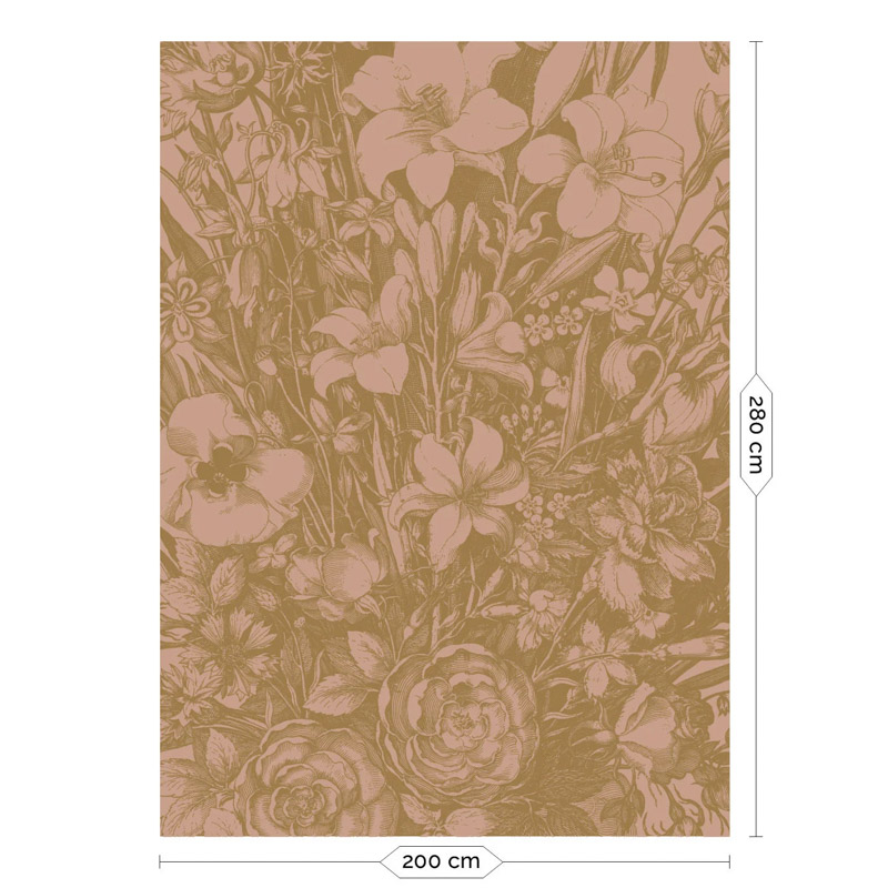Arany metál effekt nagy virágos fali poszter, 3 méretben (300X280 cm) (Engraved Flowers) MW-137