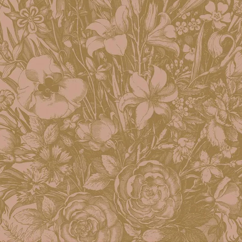 Arany metál effekt nagy virágos fali poszter, 3 méretben (300X280 cm) (Engraved Flowers) MW-137