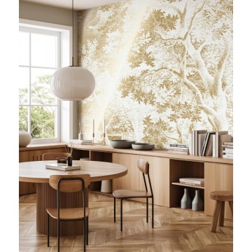 Fehér alapon aranyszínű növénymintás posztertapéta metál effekt, 3 méretben (300X280 cm) (Engraved Landscapes) MW-164