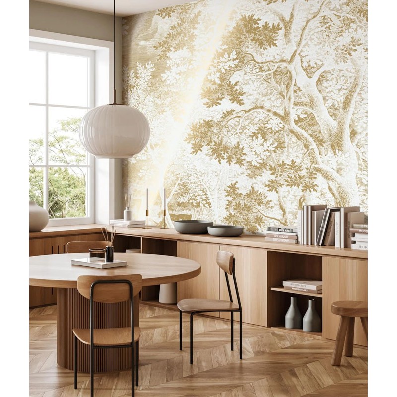 Fehér alapon aranyszínű növénymintás posztertapéta metál effekt, 3 méretben (300X280 cm) (Engraved Landscapes) MW-164