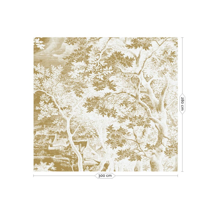 Fehér alapon aranyszínű növénymintás posztertapéta metál effekt, 3 méretben (300X280 cm) (Engraved Landscapes) MW-164