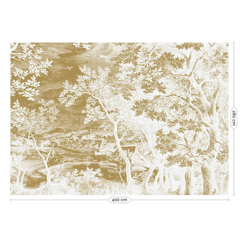 Fehér alapon aranyszínű növénymintás posztertapéta metál effekt, 3 méretben (300X280 cm) (Engraved Landscapes) MW-164