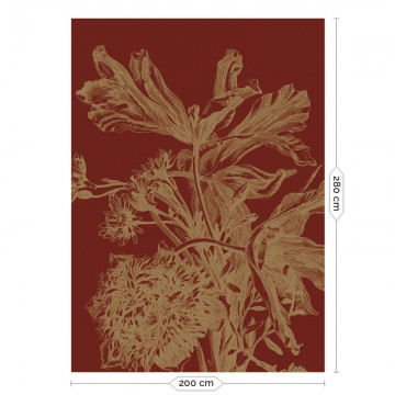 Bordó alapon arany metál effekt nagy virágos fali poszter, 3 méretben (300X280 cm) (Engraved Flowers) MW-206
