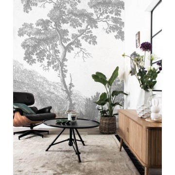 Fekete fehér fa növénymintás posztertapéta, 3 méretben (300X280 cm) (Engraved Landscapes) WP-312