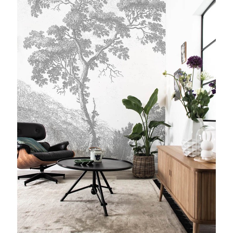 Fekete fehér fa növénymintás posztertapéta, 3 méretben (300X280 cm) (Engraved Landscapes) WP-312