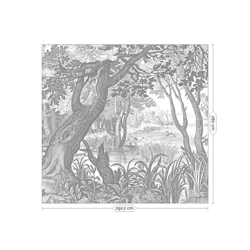Erdő fekete fehér posztertapéta, 3 méretben (300X280 cm) (Engraved Landscapes) WP-615