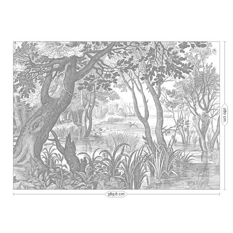 Erdő fekete fehér posztertapéta, 3 méretben (300X280 cm) (Engraved Landscapes) WP-615