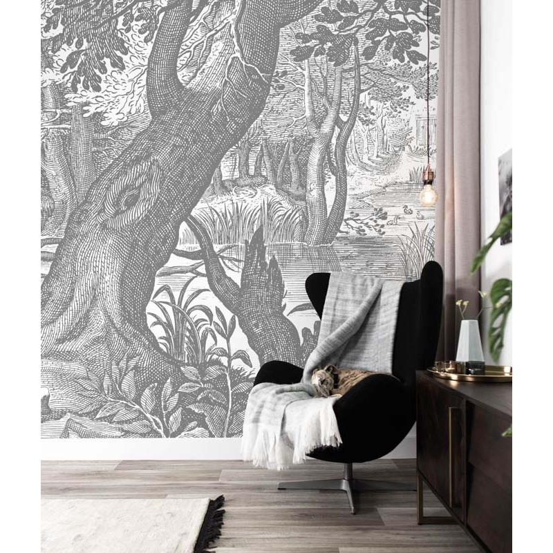 Erdő fekete fehér posztertapéta, 3 méretben (300X280 cm) (Engraved Landscapes) WP-615