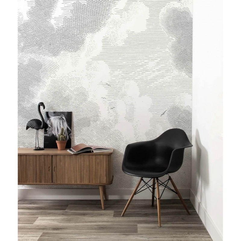Felhők fekete fehér posztertapéta, 3 méretben (300X280 cm) (Engraved Clouds) WP-621