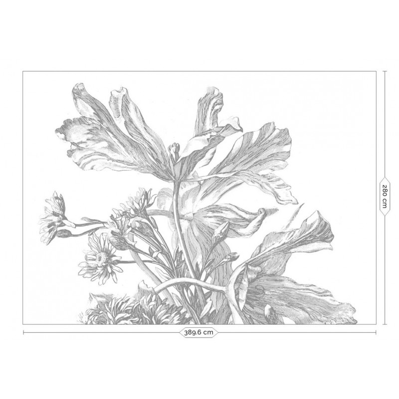 Fekete fehér nagy virágos posztertapéta, 3 méretben (300X280 cm) (Engraved Flowers) WP-669