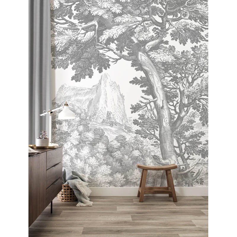 Fekete fehér fa növény mintás posztertapéta, 3 méretben (300X280 cm) (Engraved Landscapes) WP-779