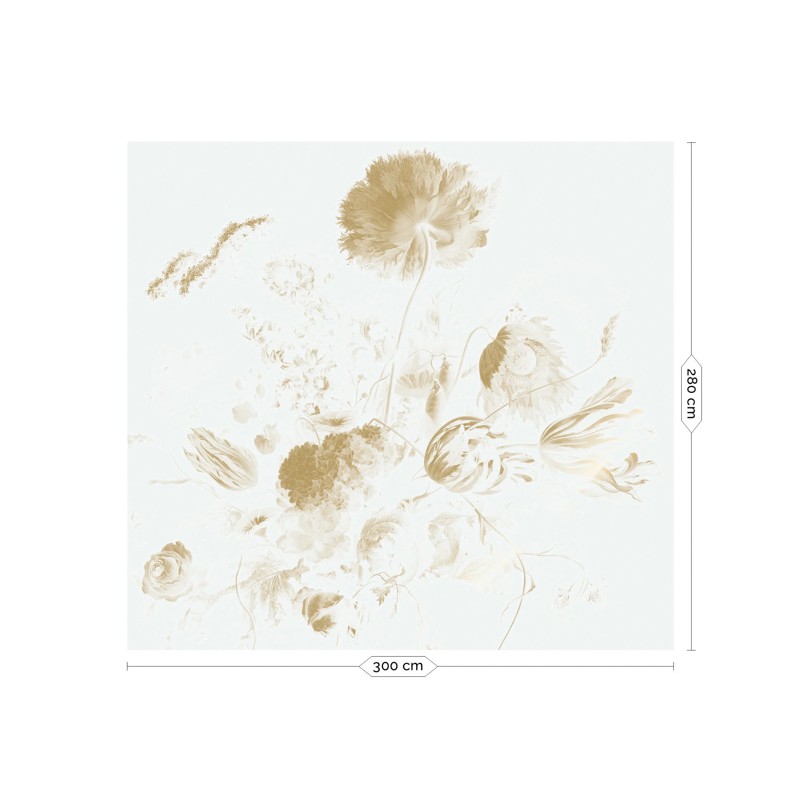 Fehér arany nagy virágos elegáns posztertapéta, 3 méretben (300X280 cm) (Golden Age Flowers) MW-049