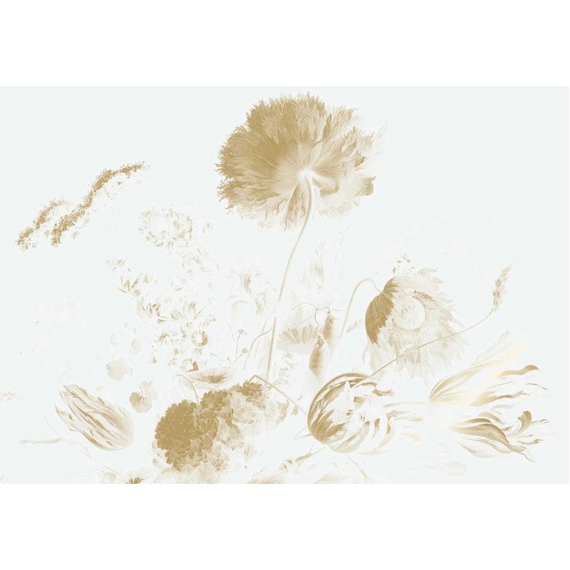 Fehér arany nagy virágos elegáns posztertapéta, 3 méretben (300X280 cm) (Golden Age Flowers) MW-049