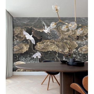 Keleties hangulatú design poszter madarakkal szürke (318X260 vagy 300 cm) TRA401