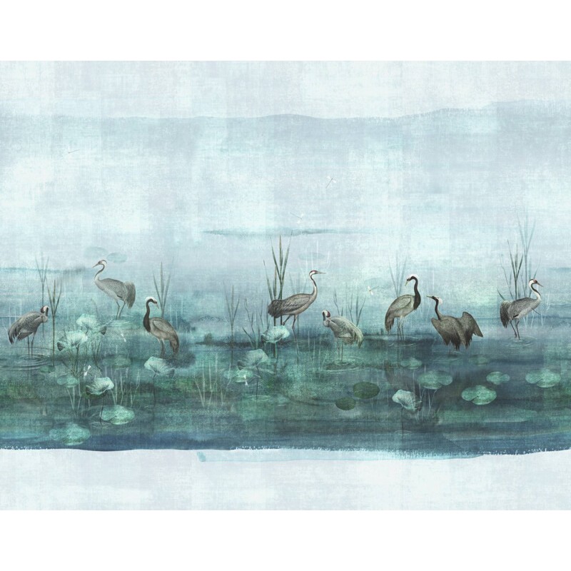 Kékeszöld fali poszter madarakkal DGIUM101 (381X300 cm)